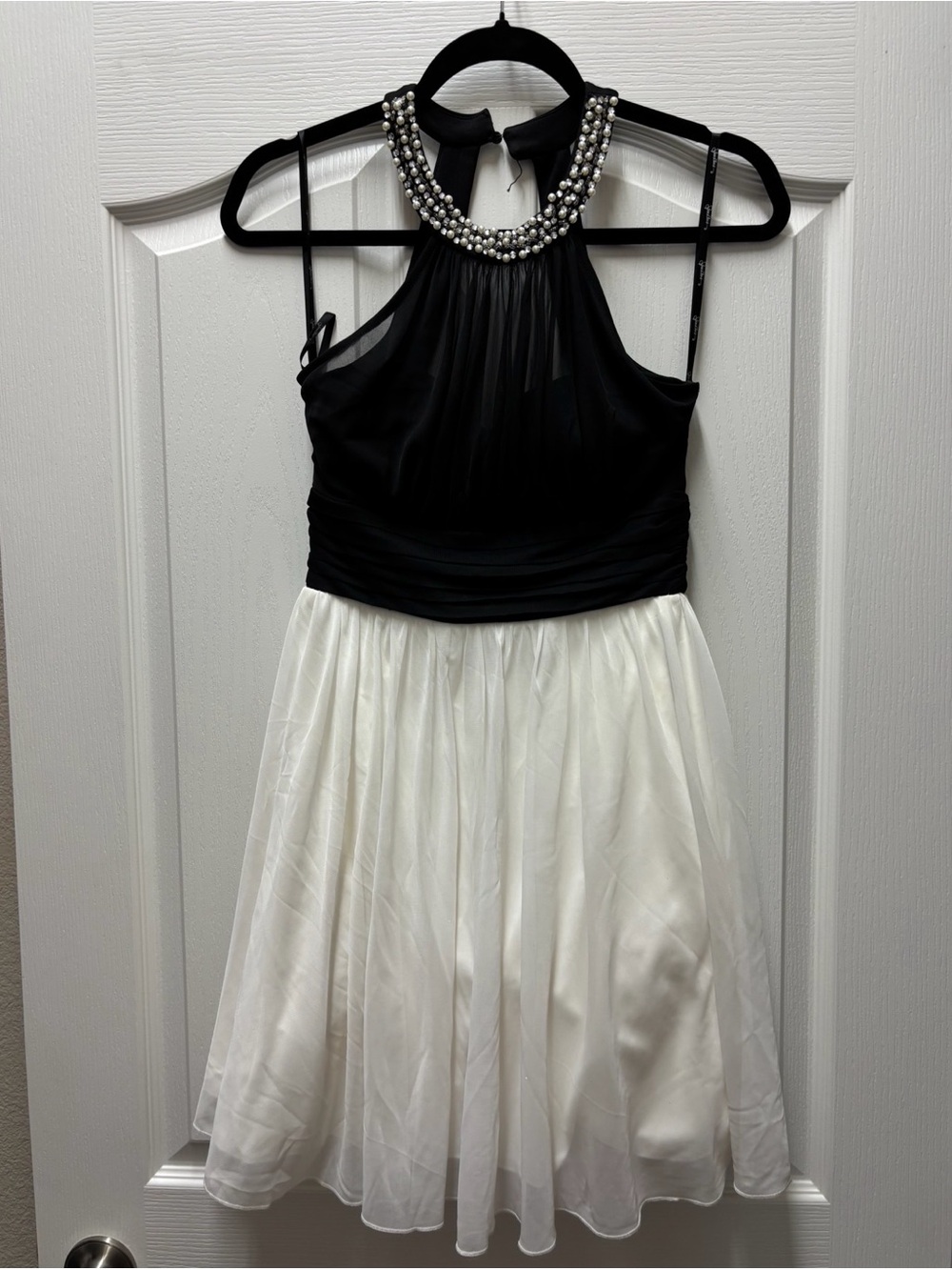 Speechless Black Halter Dress with White Accents